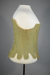 Stays, green wool and natural linen with whalebone, c. 1780, side view by Irma G. Bowen Historic Clothing Collection