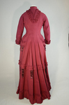 Housedress, cranberry red wool with self-trims, 1880s, back view by Irma G. Bowen Historic Clothing Collection