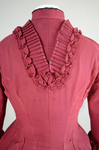 Housedress, cranberry red wool with self-trims, 1880s, detail of back pleats by Irma G. Bowen Historic Clothing Collection
