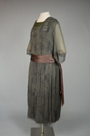 Dress, dark olive chiffon with brown satin sash over brown satin foundation, c. 1922, quarter view by Irma G. Bowen Historic Clothing Collection