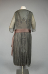 Dress, dark olive chiffon with brown satin sash over brown satin foundation, c. 1922, back view by Irma G. Bowen Historic Clothing Collection