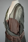Dress, dark olive chiffon with brown satin sash over brown satin foundation, c. 1922, detail of opening by Irma G. Bowen Historic Clothing Collection
