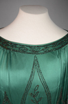 Dress, emerald green silk crepe with steel beads in Art Nouveau patterns, 1920s, detail of neckline by Irma G. Bowen Historic Clothing Collection