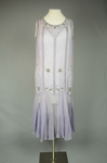 Dress, sheer lavender silk chiffon with silver and white beads and rhinestones, c. 1926, front view