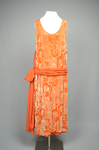 Dress, sheer orange silk chiffon with voided cream velvet pile, 1920s, front view by Irma G. Bowen Historic Clothing Collection