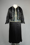 Suit, black silk satin with matching jacket, embroidered and beaded, 1920s, front view by Irma G. Bowen Historic Clothing Collection