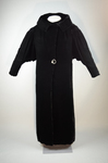 Opera coat, black silk velvet with dolman sleeves, 1930s, front view by Irma G. Bowen Historic Clothing Collection