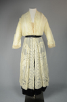 Dress, embroidered voile over a black silk satin skirt, 1910s, front view by Irma G. Bowen Historic Clothing Collection