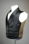 Man’s vest, black silk satin, 1865-1867, quarter view by Irma G. Bowen Historic Clothing Collection
