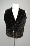 Man’s vest, black silk velvet woven with copper and navy dots, 1840-1860, front view by Irma G. Bowen Historic Clothing Collection