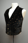 Man’s vest, black silk velvet woven with copper and navy dots, 1840-1860, front-side view by Irma G. Bowen Historic Clothing Collection