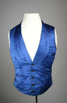 Man’s vest, blue silk embroidered with flowers, 1850-1860, front view by Irma G. Bowen Historic Clothing Collection