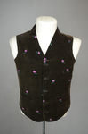 Man’s vest, brown velveteen embroidered with flowers, 1830-1860, front view by Irma G. Bowen Historic Clothing Collection
