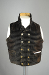Man’s vest, dark brown silk velvet with a gold stripe, 1830-1839, front view by Irma G. Bowen Historic Clothing Collection