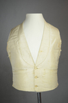 Man’s wedding vest, white silk faille, 1867, front view