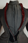 Aesthetic or reform dress in wine red and black ribbed silk and wool, c. 1892, view of alternative collar position by Irma G. Bowen Historic Clothing Collection
