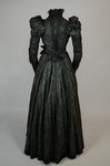 Dress, black leaf-patterned silk over mint green cotton, c. 1898, back view by Irma G. Bowen Historic Clothing Collection