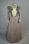 Dress, mauve and cream striped wool with gray velvet lapels, c. 1898, front view by Irma G. Bowen Historic Clothing Collection