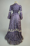 Dress, silk printed with purple, with black and white trim, c. 1904, back view by Irma G. Bowen Historic Clothing Collection