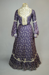 Dress, silk printed with purple, with black and white trim, c. 1904, front view by Irma G. Bowen Historic Clothing Collection