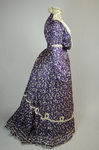Dress, silk printed with purple, with black and white trim, c. 1904, side view by Irma G. Bowen Historic Clothing Collection