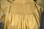 Dress, deep yellow silk taffeta with blue silk satin pleats and long train, 1877-1882, detail of back shirring by Irma G. Bowen Historic Clothing Collection