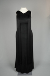 Evening gown, sleeveless, pin-tucked black crepe with long black cord tassels, 1930s, front view by Irma G. Bowen Historic Clothing Collection