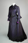 Dress, black silk open weave over purple silk taffeta, c. 1902, quarter view by Irma G. Bowen Historic Clothing Collection