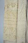 Dress, taupe silk crepe with short sleeves and overskirt embroidered with cord and gold beads, c. 1920, detail of embroidery exterior and interior by Irma G. Bowen Historic Clothing Collection