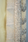 Sheath dress with vest, sleeveless, pale gold and tangerine chiffon with rows of bugle beads, c. 1923, detail of beading front and back by Irma G. Bowen Historic Clothing Collection
