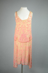 Sheath dress, sleeveless with irregular hem, apricot chiffon with pink and coral beads, c. 1925, front view by Irma G. Bowen Historic Clothing Collection