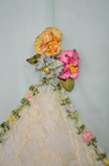 Sheath dress, sleeveless, aqua silk chiffon and lace with silk ribbon flowers, 1925, detail of silk flowers by Irma G. Bowen Historic Clothing Collection