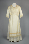 Dress, white silk with embroidery and fringe, 1910s, front view