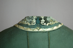 Suit, green wool with braid and velvet, c. 1906, detail of collar