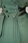 Suit, green wool with braid and velvet, c. 1906, detail of skirt darts and waist buttons