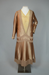 Dress, dark gold charmeuse with reverse of fabric as contrasting trim, 1920s, quarter view by Irma G. Bowen Historic Clothing Collection