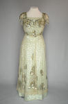 Evening gown, Marie Lamy of Paris, ice blue silk satin with a paillette-strewn bobbinet overlay, 1908-1915, front view by Irma G. Bowen Historic Clothing Collection
