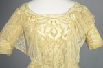 Evening gown, pale yellow faille with Chantilly lace and a bobbinet overlay appliquéd with Art Nouveau lilies, c. 1905, detail of front bodice by Irma G. Bowen Historic Clothing Collection
