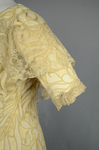 Evening gown, pale yellow faille with Chantilly lace and a bobbinet overlay appliquéd with Art Nouveau lilies, c. 1905, detail of sleeve by Irma G. Bowen Historic Clothing Collection