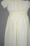 Infant’s dress, white on white checked batiste with an embroidered ribbon waist, c. 1897, detail of waist