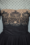 Cocktail dress, black point d’esprit with lace over black rayon lining, 1950s, detail of bodice by Irma G. Bowen Historic Clothing Collection