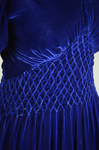 Dress, blue velvet with smocked waist and shoulders, 1938, detail of smocking by Irma G. Bowen Historic Clothing Collection