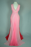 Evening gown, floor-length red and pink ombre chiffon with a train, 1930s, back view