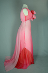 Evening gown, floor-length red and pink ombre chiffon with a train, 1930s, side view by Irma G. Bowen Historic Clothing Collection