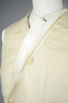 Man’s wedding vest, white and cream silk , 1907, detail of lapel button