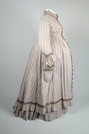 Housedress, cotton printed with a brown geometric pattern, separate underskirt, c. 1875, able to accommodate pregnancy by Irma G. Bowen Historic Clothing Collection