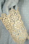 Dress, blue cotton with pouched bodice, tailored skirt, lace yoke, and matching belt, c. 1905, detail of cuff by Irma G. Bowen Historic Clothing Collection