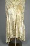 Evening dress, cream panne velvet with rhinestones and embroidery, 1929, front detail of floating skirt panels by Irma G. Bowen Historic Clothing Collection