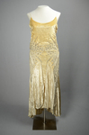 Evening dress, cream panne velvet with rhinestones and embroidery, 1929, front view by Irma G. Bowen Historic Clothing Collection