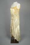 Evening dress, cream panne velvet with rhinestones and embroidery, 1929, quarter view by Irma G. Bowen Historic Clothing Collection